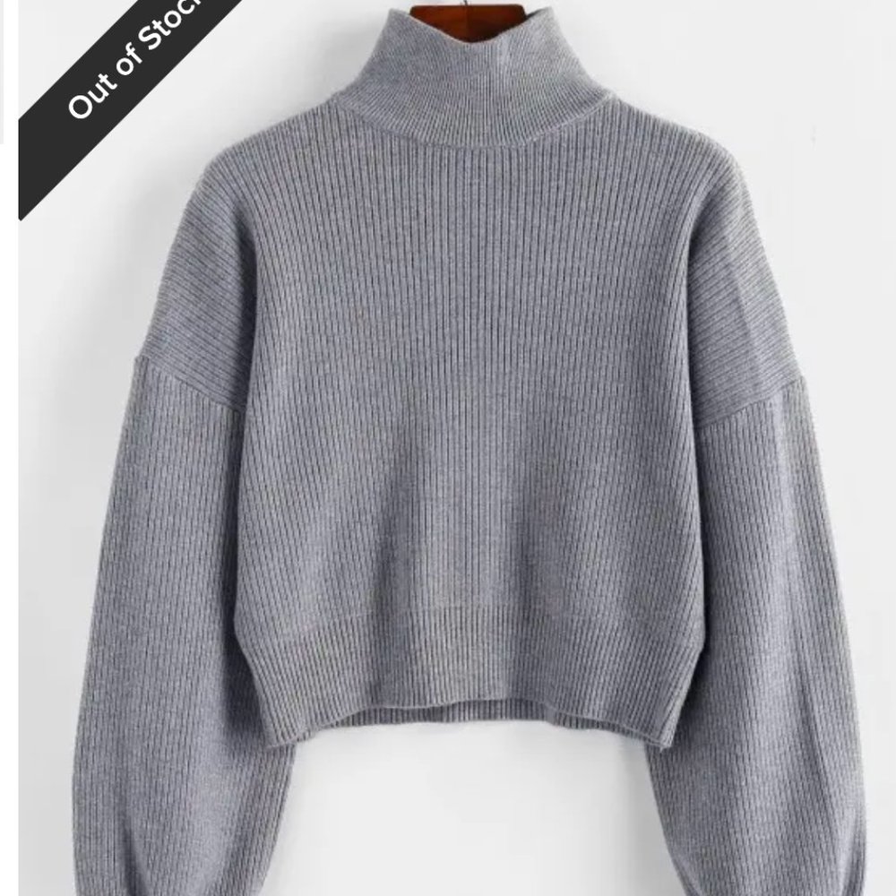 High Neck Drop Shoulder Plain Sweater